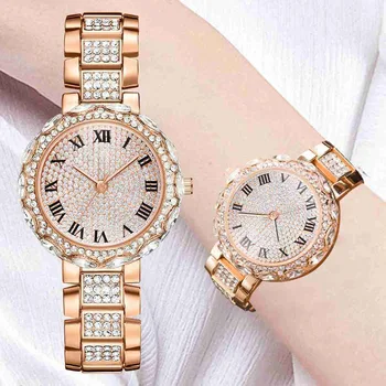 Nový Oceľový pás dámske náramkové hodinky Módne Milenca sledovať Diamond Klasické Hodinky pre ženy, ženské Rose gold Hodiny Quartz Hodinky