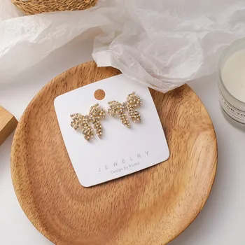 2020 Nové Trendy Duté Sladké Simulované-pearl Luk Stud Náušnice Pre Ženy Lesklé Šperky Crystal Fashion Oorbellen