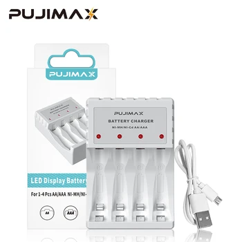 PUJIMAX 4 Sloty Inteligentná Nabíjačka S USB Káblom Rýchle Nabíjanie Adaptér 1.2 V AA/AAA Ni-MH, Ni-Cd Nabíjateľné Batérie