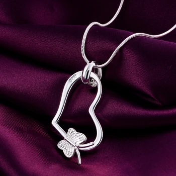 P090 Nové Veľkoobchodné doprava Zadarmo Krásne módne strieborná farba šperky kúzlo ženy, srdce prívesok motýľ náhrdelník Kinsle