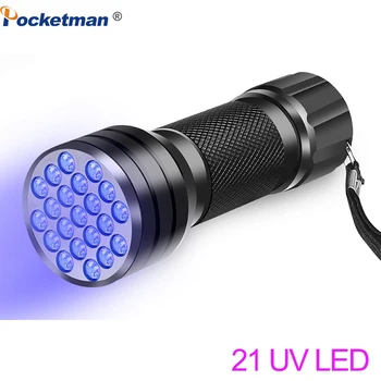 UV Lampa 21LED 12LED UV Svetlo 395-400 nm UV LED Baterky linterna pochodeň Ultrafialové Čierne Svetlo na čítanie