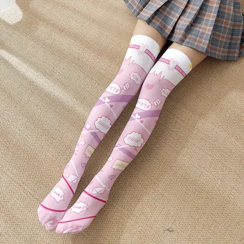 Geometrický Tlače Lolita Pančuchy Japonský Roztomilý Kreslený Ružová Láska Tlač Stehna Ponožky Študent Dievča Tenké Pančuchy Nové Dievča Ponožky